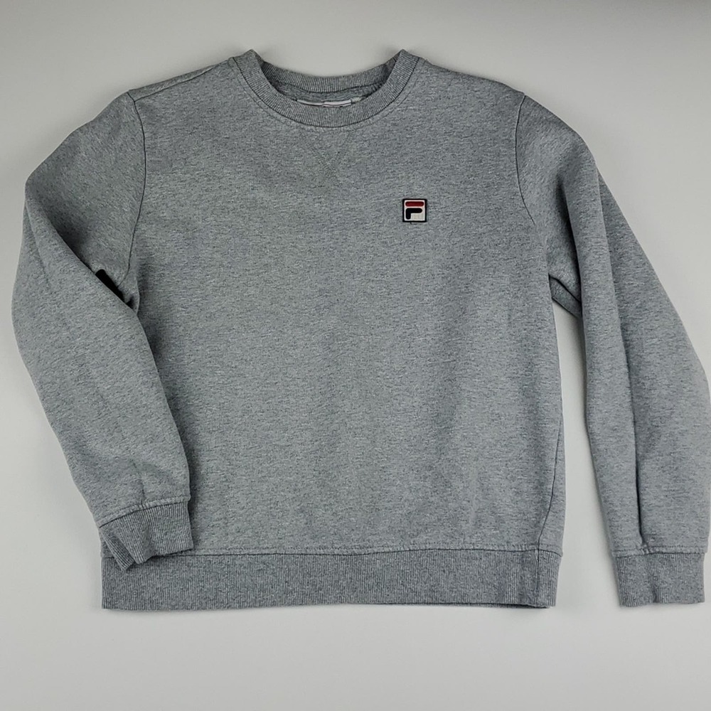 Fila Heathered Grey Retro Crewneck Pullover Long Sleeve Sweatshirt Patch Logo